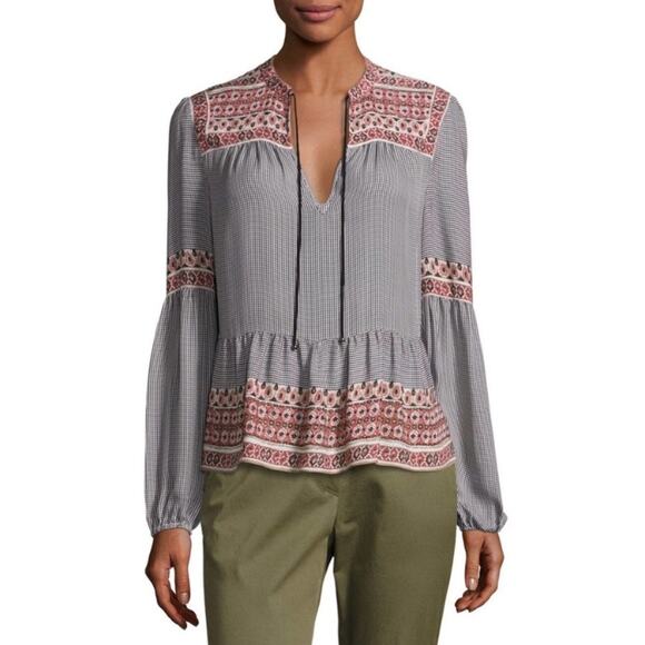 Veronica Beard Tops - Veronica Beard Rosie Silk Gingham Paisley Blouse black size 6  boho